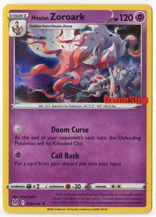 Lost Origin Hisuian Zoroark GameStop Exclusive Promo